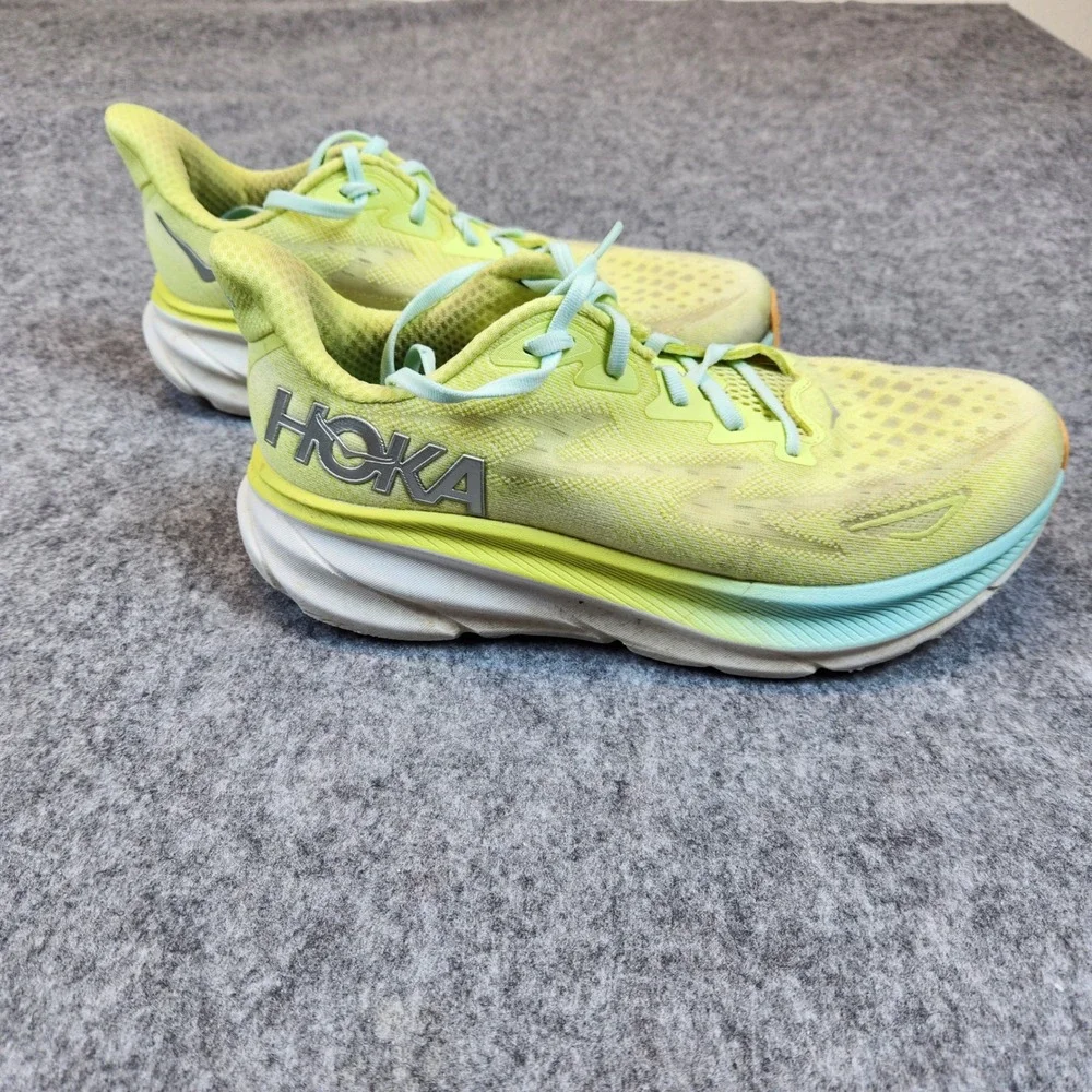 Hoka One Clifton 10 Shoes Mens Size 10D Green Neon Trail Road Running Sneakers